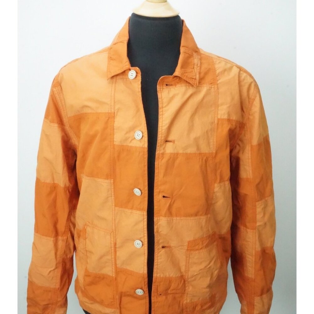 John Varvatos Orange Patchwork Button Front Cotton Jacket Sz M Brand New 